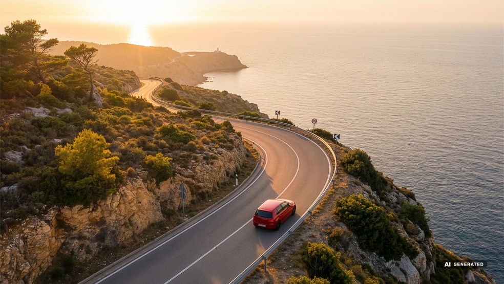 Vehicle at the seaside at sunset