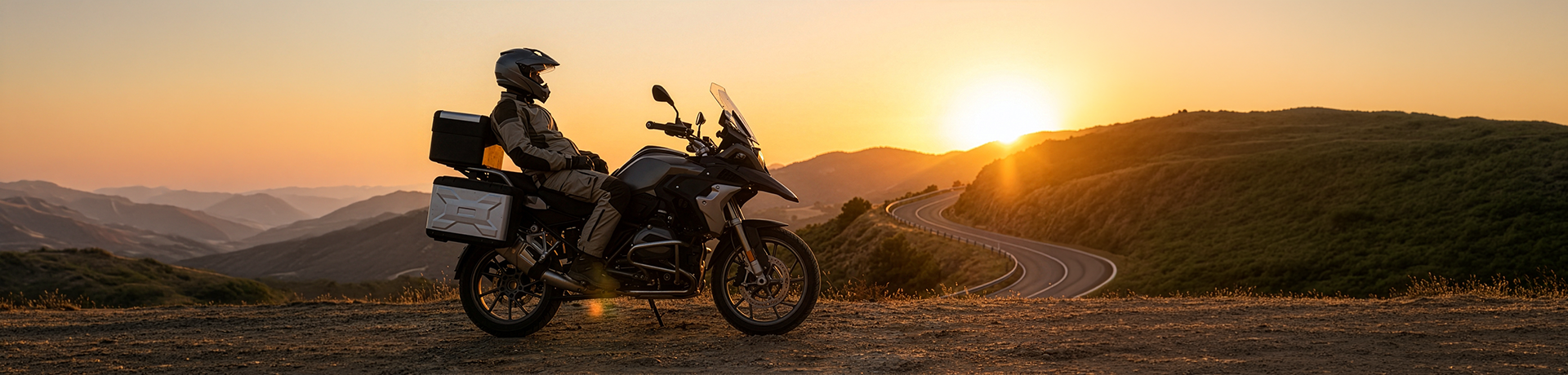 A motorcycle in the sunset