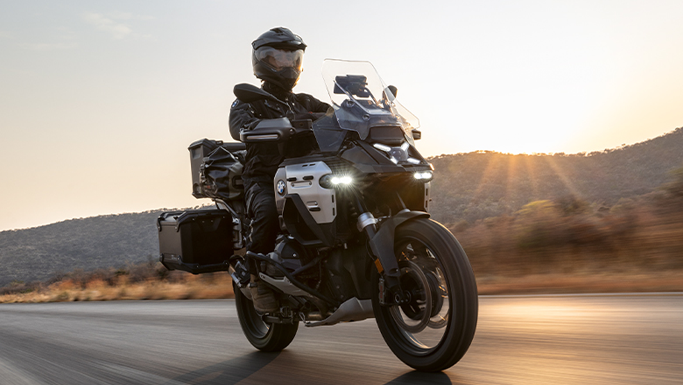 Person riding a BMW motorcycle